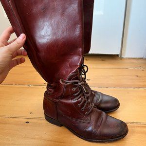 Gorgeous Brown Frye Tall Flat Lace Up Leather Boots